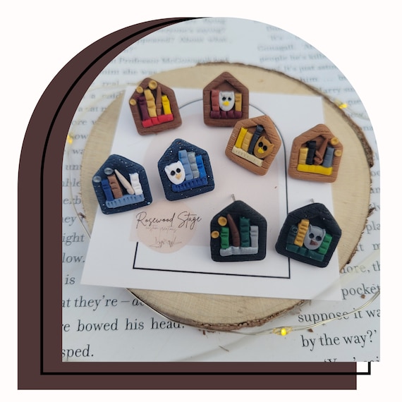 Magical Bookshelf Stud Earrings | Polymer Clay Trendy Jewelry | Gifts for Readers, Witches, and Wizards