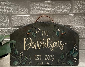 Custom Last Name Slate Sign, Established Year Family Name Plaque, Wedding Gift, Housewarming Gift, Rustic Farmhouse Decor, Free Shipping