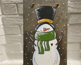 Hand-Painted Snowman Slate, Welcome Sign, Winter Door Decor