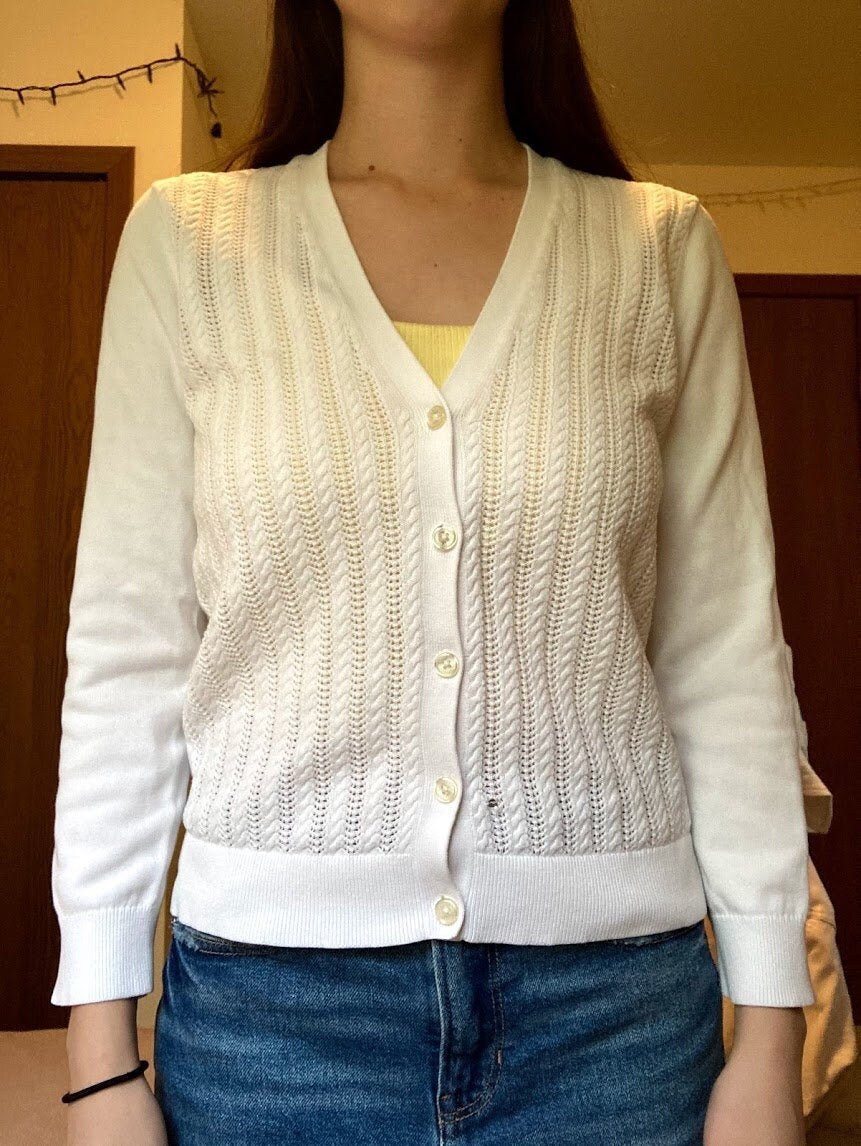 White Knit Cardigan Spring Cardigan Lands' End Cardigan Etsy