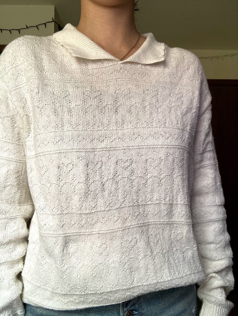 Vintage Knit Sweater With Collar Etsy