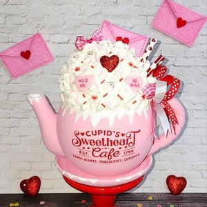 Cupid&#39;s Sweetheart Cafe Teapot, Valentines Day, Seasonal Decor, Home Decor, Love, Pink, Red, Valentines Decor, Heart, Gift, Tiered Tray