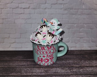 Mint Fresh Snow & Hot Cocoa Snowman Mini Mug, Seasonal Decor, Winter, Gift, Snowman, Marshmallow, Tiered Tray, Coffee Bar, Hot Cocoa Bar