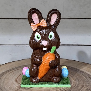 Faux Chocolate Bunny Decoration, Easter Decor, Spring Decor, Bunny with Carrot, Easter Egg, Easter Bunny, Faux Chocolate, Spring Tiered Tray