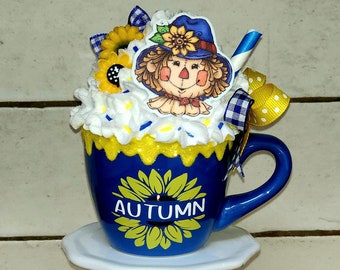 Sunflower Scarecrow Mini Mug, Fall Decor, Autumn, Sunflowers, Tiered Tray,  Fall Gift, Gift for Her, Fall Mug, Fall Tiered Tray Decor