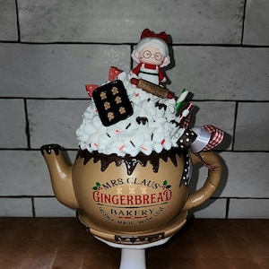 Mrs. Claus Gingerbread Bakery Mini Decorative Teapot, Christmas Decor, Christmas Gift, Mrs. Claus, Santa, Gingerbread, Teapot, North Pole