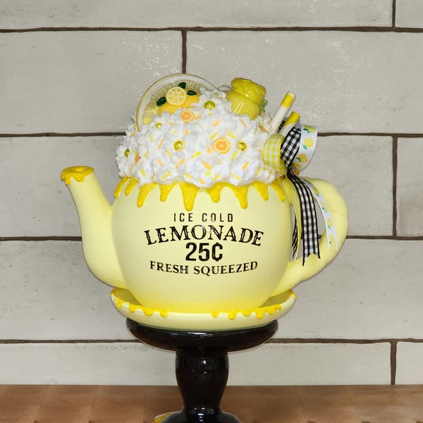 Fresh Squeezed Lemonade Mini Teapot, Lemonade, Lemon Decor, Summer Decor, Summer Teapot, Gift, Coffee Bar, Tiered Tray Decor, Seasonal Gift