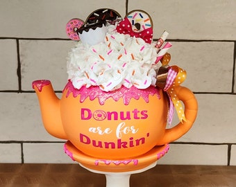 Coffee and Donuts Mini Decorative Teapot, Donuts, Coffee, Coffee Lover, Dunk, Coffee Decor, Decor, Seasonal, Orange, Coffee Bar, Gift