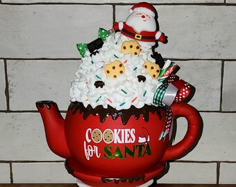 Cookies for Santa Mini Decorative Teapot, Santa, Santa Claus, St. Nick, Tiered Tray, Christmas, Merry Christmas, Christmas Decor, Fake Bake