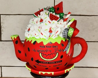Pick Your Own Watermelon Mini Decorative Teapot, Watermelon Patch, Watermelon, Teapot, Gift, Summer Decor, Seasonal Decor, Tiered Tray