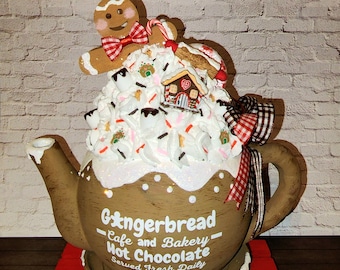 Gingerbread Cafe Mini Teapot, Gingerbread, Gingerbread Decor, Decoration, Tiered Tray , Decoration, Winter Decor, Christmas Gift, Gift, Tan
