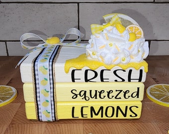 Fresh Squeezed Lemons Mini Bookstack, Lemon Themed Decor, Lemons, Lemonade, Tiered Tray Decor, Summer Decor, Summer Bookstack, Gift