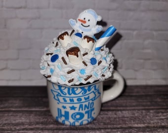 Blue Fresh Snow and Hot Cocoa Snowman Mini Mug, Snowman, Christmas, Christmas Gift, Merry Christmas, Gift, Snowman Decor, Hot Cocoa, Decor