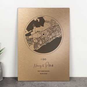 Personalisierte Landkarte. Metallisierte Wandkunst. Bronze Geschenk zum 8.Jahre Jubiläum