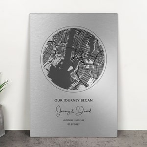 Personalisierte Landkarte Personalisierte metallisierte Wandkunst. Aluminium Geschenk zum 10-jährigen Jubiläum