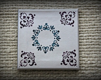 Silver Canvas Art - Damask pattern