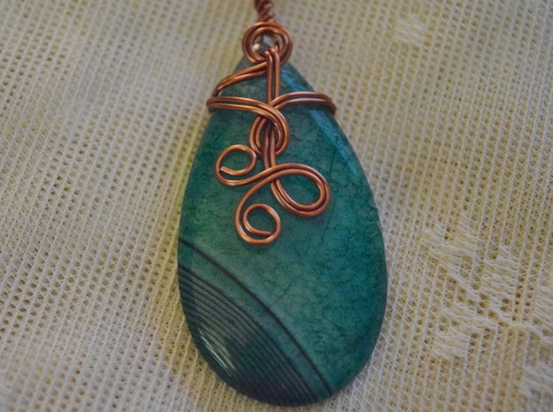 Green Dragon Vein Agate Copper Wire Wrapped