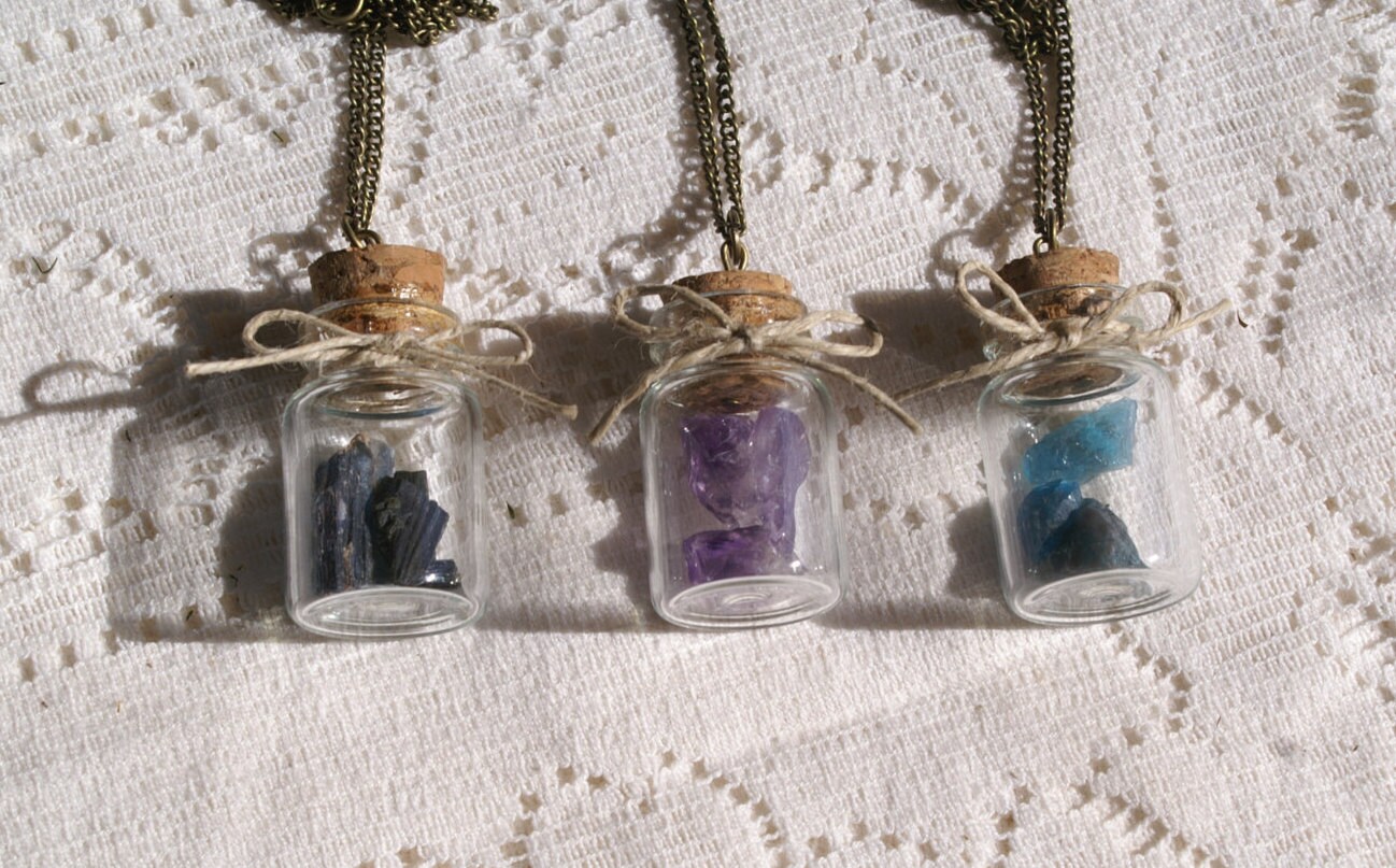Bottled Healing Crystal Necklace Blue Apatite | Etsy