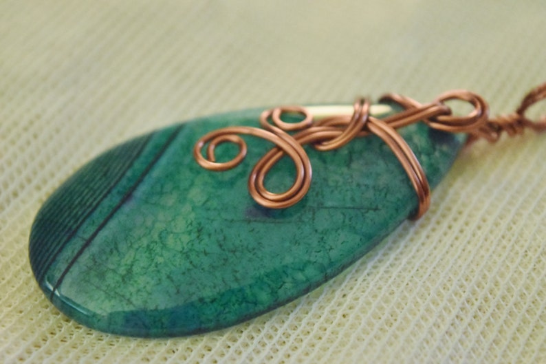 Green Dragon Vein Agate Copper Wire Wrapped