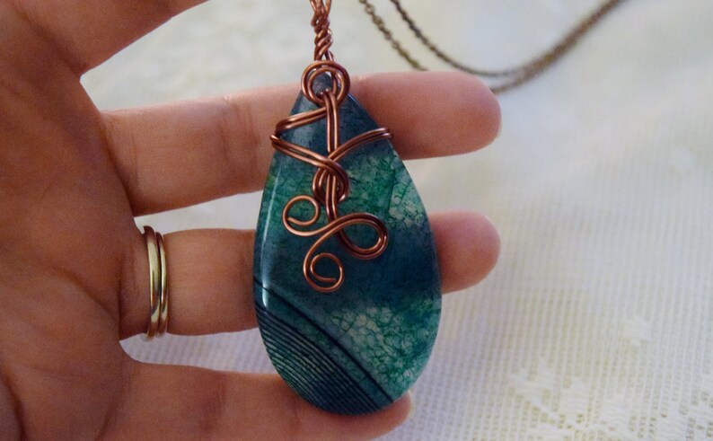 Green Dragon Vein Agate Copper Wire Wrapped