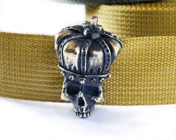 Cordón de cuero grabado Calavera Bronce Paracord Perlas Pulsera Colgante Para Cuchillo