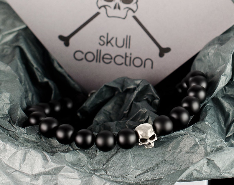 Mens Skull Skull bracelets for men with black gemstones Etsy