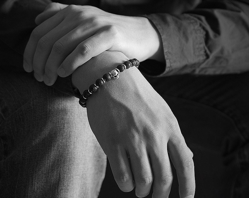 Mens black bracelet Mens black bead bracelet with black Etsy