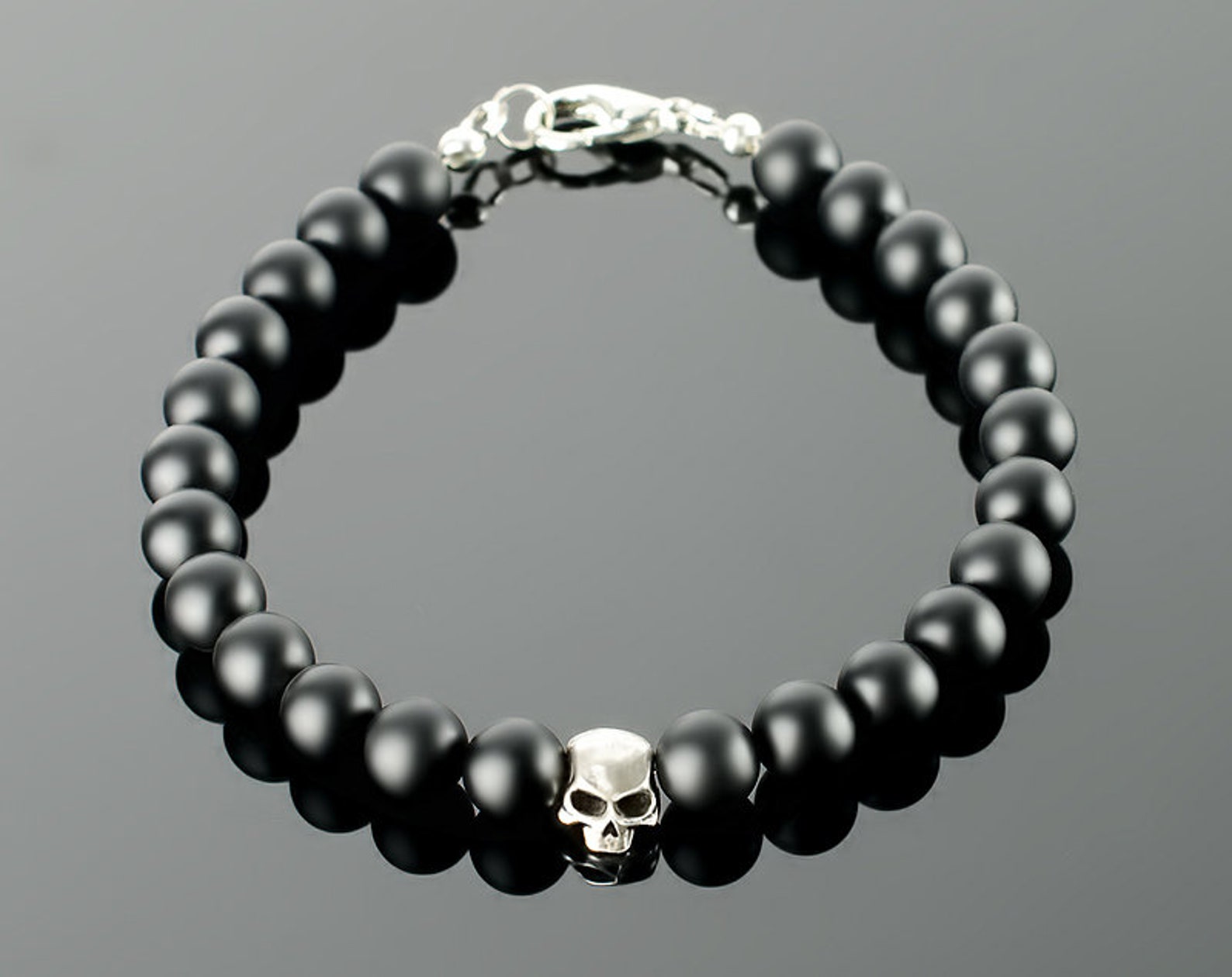 Mens Skull Skull bracelets for men with black gemstones Etsy