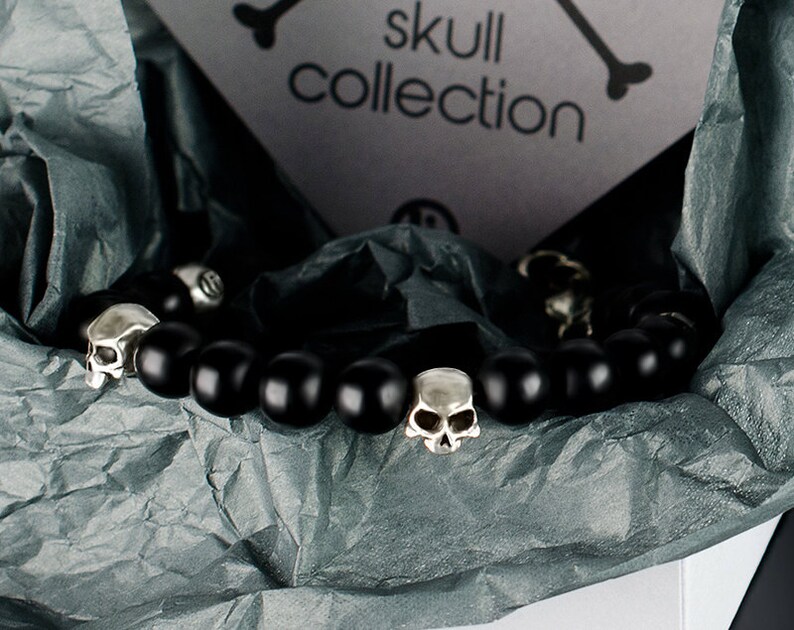 Mens Skull Skull bracelets for men with black gemstones Etsy