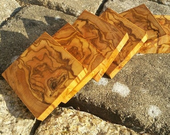 10 olive wood tiles, flat (approx. 5.5 x 5.5 x 0.6 – 0.9 cm) DIY raw wood