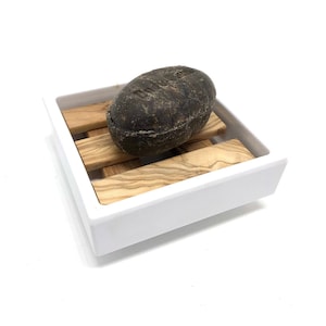 Soap dish guest bathroom white soap dish with olive wood inlay