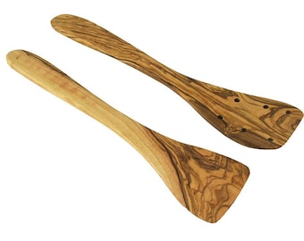 2 espátulas DUO (con/sin agujeros) de madera de olivo