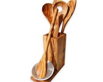 Set of 5: wooden spoon holder for cooking utensils