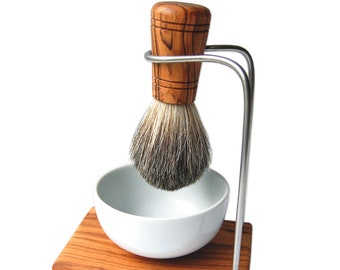 Shaving brush holder DESIGN incl. shaving brush with badger hair SIR GEORGE, olive wood