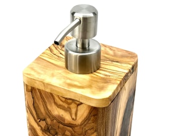 Distributeur de savon ENJOY avec station de pompage en acier inoxydable, bois d'olivier