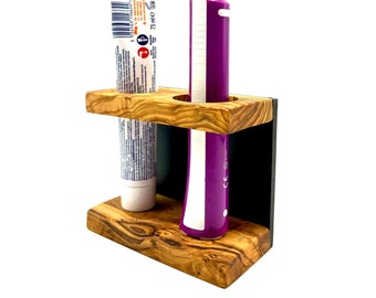 Toothpaste holder + electric toothbrush made of olive wood toothbrushing station