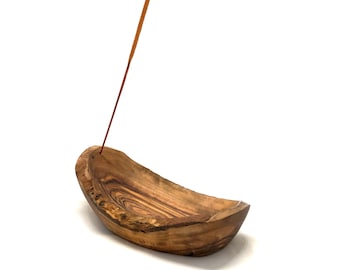 Holder for incense sticks with olive wood drip tray
