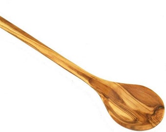 Round cooking spoon, olive wood, long handle, wooden spoon, durable natural product, classic, sustainable cooking, tasteless