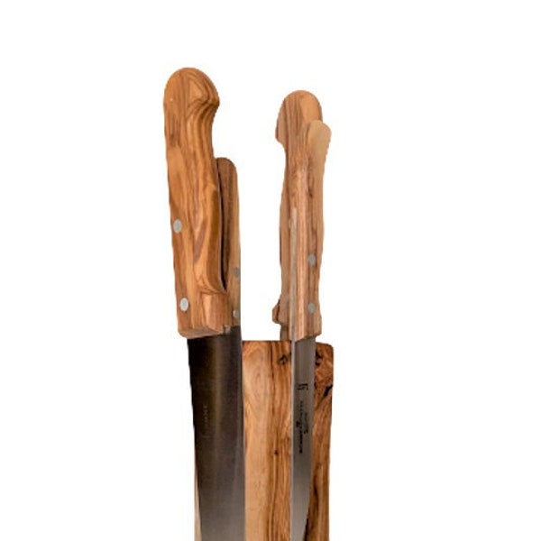 Knife block TOWER made of olive wood