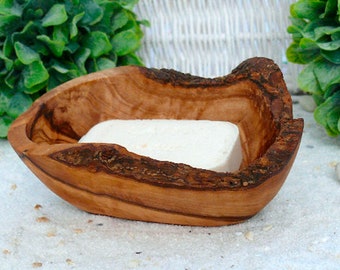 Soap dish oval rustic LARGE channel for water drainage made of olive wood