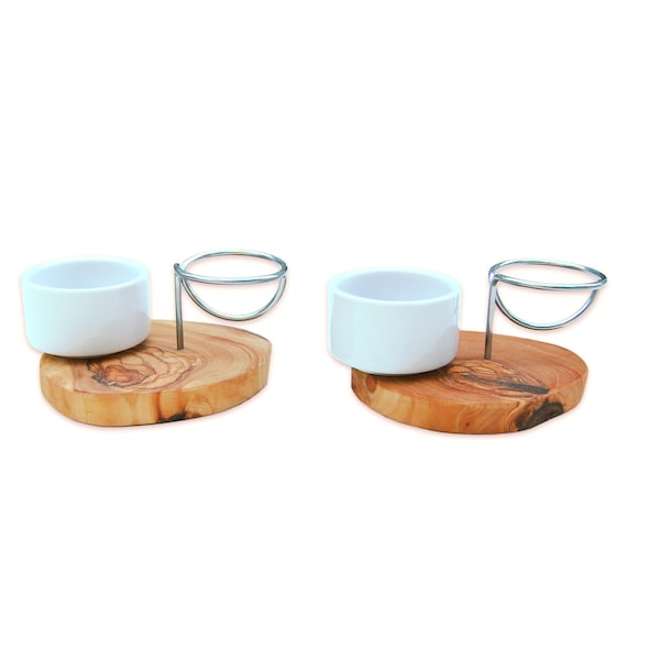 2x LA SPECIA egg cup with porcelain bowl and stainless steel egg holder