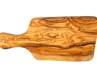 Herb board with handle and engraving made of olive wood (L 23 cm)