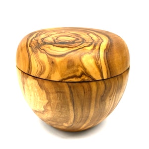 Salt pot with lid, approx. Ø 9 cm / 3.5 inches, olive wood