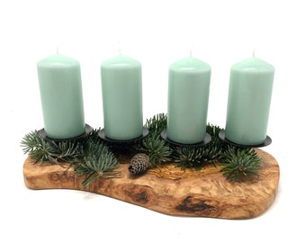 Candlestick FLAMMA for 4 candles, rustic base made of olive wood