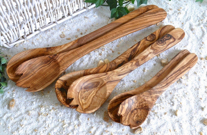 salad servers small approx. 21 cm / 8.2 inches made of olive wood image 3