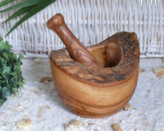Rustic mortar with pestle, approx. Ø 12 cm / 4.7 inches, olive wood