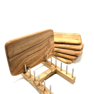 Board stand for up to 6 breakfast boards Olive wood board holder