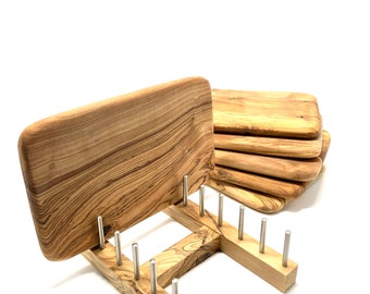 Board stand for up to 6 breakfast boards Olive wood board holder