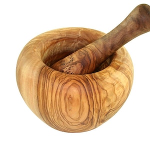 Mortar ROUND approx. Ø 14 cm / 5.5 inches incl. pestle, made of olive wood