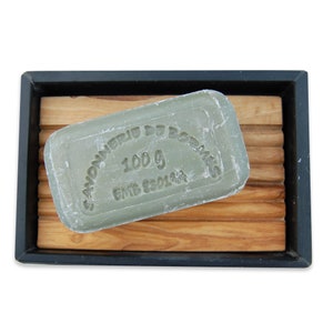 Soap dish made of slate with olive wood inlay image 2